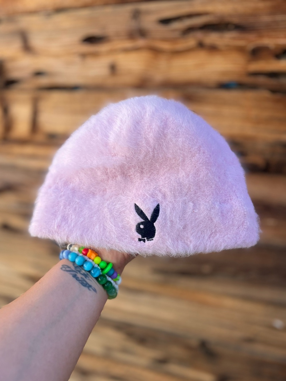 PLAYBOY | Vintage 90s Y2K Angora Wool Pink Fuzzy Bunny Logo Beanie